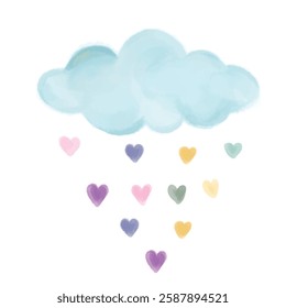 rain clouds love colorful heart shape