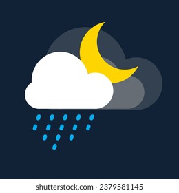 Rain clouds with moonlight icon . Weather, internet concept. Trendy vector rain symbol for website design, web button, mobile app. drizzling rain