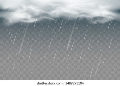 Rain and clouds on transparent background