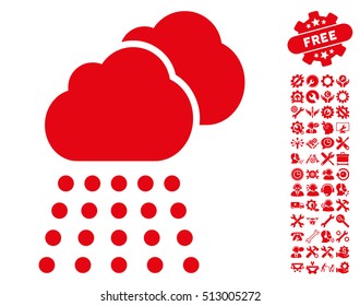 Rain Clouds pictograph with bonus settings clip art. Vector illustration style is flat iconic red symbols on white background.