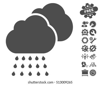 Rain Clouds pictograph with bonus tools pictograph collection. Vector illustration style is flat iconic gray symbols on white background.