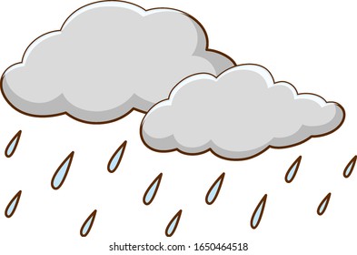 Rain clouds with rainfall on white background illustration