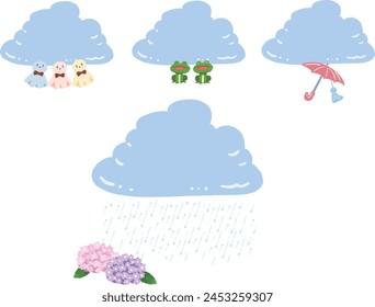 Conjunto de materiales de ilustración de marco de nubes de lluvia y temporada de lluvias