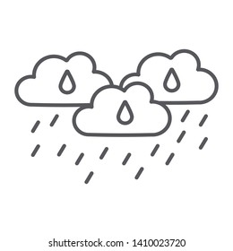 Rain clouds thin line icon, weather and forecast, rainy day sign, vector graphics, a linear pattern on a white background, eps 10.