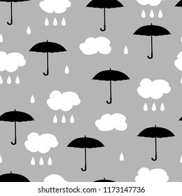 Rain, clouds and umbrellas. Seamless pattern. Vector Rain, clouds and umbrellas. Seamless pattern. Vector