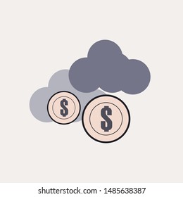 Rain Coin symbol vector, Coin, Clouds, vector illustration.