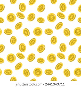 Rain of coins. Vector pattern of large yellow cents.