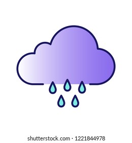 Rain color icon. Pour rain. Rainy weather. Cloudburst, downpour. Weather forecast. Isolated vector illustration