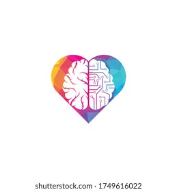 rain connection heart shape concept logo design. digital brain logo template.
