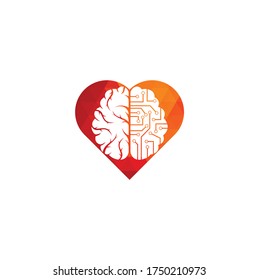 Rain Connection Heart Shape Concept Logo Design. Digital Brain Logo Template.