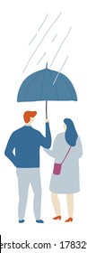 Lluvia. Un par de personas con un vector plano de paraguas. Arte simple