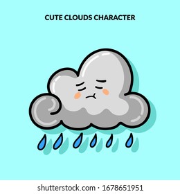 Lluvia tierno personaje de nube con fondo azul