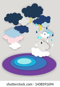 Rain cycle, weather, rain clouds, design, paper style, vector illustration