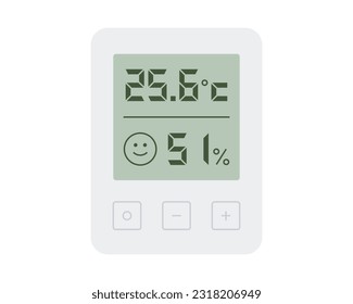 Rain day. Digital thermometer and hygrometer. Simple illustration in flat design style.