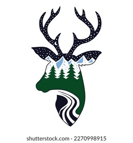 Caza de Rain Deer Camping en el bosque diseño de camisetas asombrosas para imprimir archivo 100% Editable vectorial