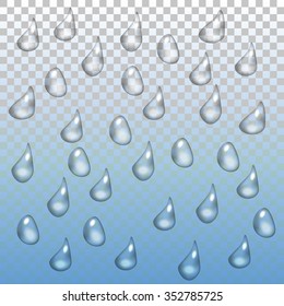 Rain with detailed water drops transparent and isolated for design. Vector eps10.