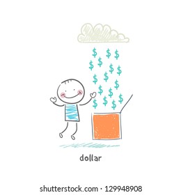 Rain of dollars. Illustration.