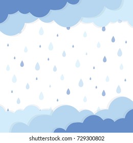 Rain drop background template. Rainy season. Blue rain drop and cloud pattern. Vector illustration.