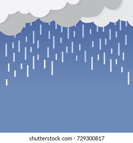 Plantilla de fondo de caída de lluvia. Temporada de lluvias. Caída de lluvia azul y patrón de nubes. Ilustración vectorial.