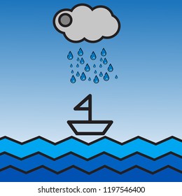 rain drop with boat background. blue sky landscape