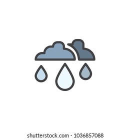Rain drop and clouds filled outline icon, line vector sign, linear colorful pictogram isolated on white. Rainy cloud symbol, logo illustration. 