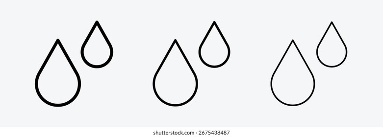 Ilustración vectorial de icono de gota de lluvia con trazo audaz, ligero y delgado sobre fondo blanco.