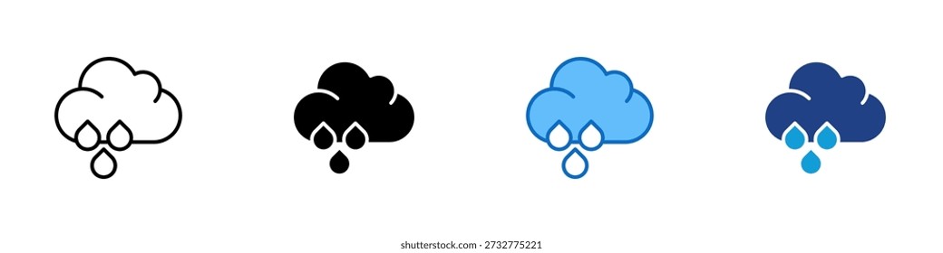 Rain Drop Multiple Style Icon Design Vector - Cloud with falling drops representing rainfall, weather conditions, and precipitation