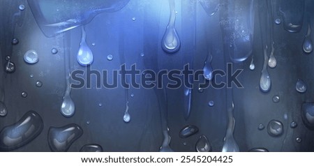 Rain drop on window background. Water droplet vector texture. Realistic wet shower flow pattern. Clear waterdrop down on surface with bubble. 3d moisture stream. Sweat storm weather backdrop