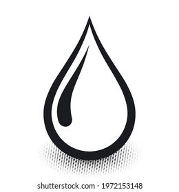 Rain drop or water droplet icon. Black and white vector illustration on a white background