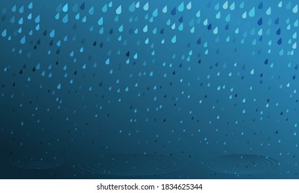 Rain drops background with water circles on bottom