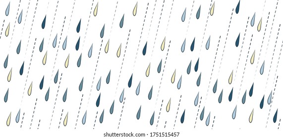 Rain drops cartoon seamless pattern vector design. Rain drops blue white autumn background. Downpour shower summer seamless pattern.