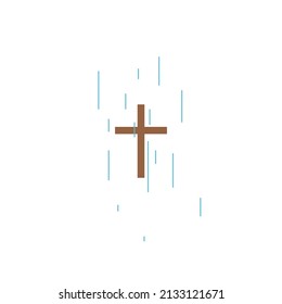Rain drops and christian cross