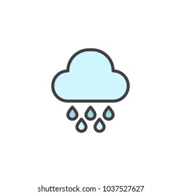 Rain drops and cloud filled outline icon, line vector sign, linear colorful pictogram isolated on white. Rainy weather symbol, logo illustration. Pixel perfect vector graphics