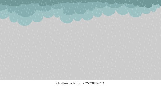 Rain drops with clouds vector background. Rainy weather pattern. Falling water drops. Nature rainfall. Autumn or spring rainy day.