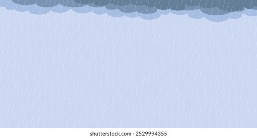 Rain drops with clouds vector background. Rainy weather pattern. Falling water drops. Nature rainfall. Autumn or spring rainy day.