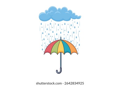 Rain drops falling gently on umbrella, cartoon vector illustration with flat pastel design, creative weather concept for kids products, nursery prints, and web backgrounds

