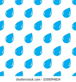 Rain drops falling seamless pattern, vector blue colored repeat endless background. Dripping trendy illustration.
