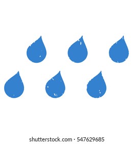 Rain Drops grainy textured icon for overlay watermark stamps. Flat symbol with scratched texture. Dotted vector cobalt ink rubber seal stamp with grunge design on a white background.