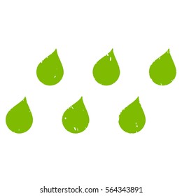 Rain Drops grainy textured icon for overlay watermark stamps. Flat symbol with dirty texture. Dotted vector light green ink rubber seal stamp with grunge design on a white background.