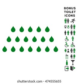 Rain Drops icon and bonus gentleman and lady lavatory symbols. Vector illustration style is flat iconic bicolor symbols, green and gray colors, white background.