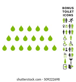 Rain Drops icon and bonus gentleman and lady WC symbols. Vector illustration style is flat iconic bicolor symbols, eco green and gray colors, white background.