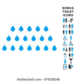 Rain Drops icon and bonus man and woman restroom symbols. Vector illustration style is flat iconic bicolor symbols, blue and gray colors, white background.
