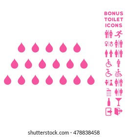 Rain Drops icon and bonus man and lady lavatory symbols. Vector illustration style is flat iconic symbols, pink color, white background.