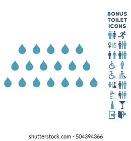 Rain Drops icon and bonus man and lady WC symbols. Vector illustration style is flat iconic bicolor symbols, cyan and blue colors, white background.