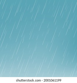 Rain drops isolated on blue background. Rainfall. Realistic falling water. Vector texture.