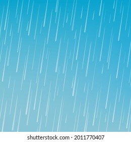 Rain drops isolated on blue background. Rainfall. Realistic falling water. Vector texture.