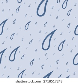 Rain drops isolated on a blue background. rain outline drawing Seamless pattern