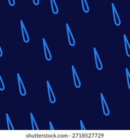 Rain drops isolated on a blue background. rain blue outline drawing Seamless pattern