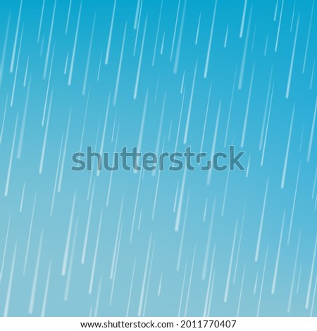 Rain drops isolated on blue background. Rainfall. Realistic falling water. Vector texture.