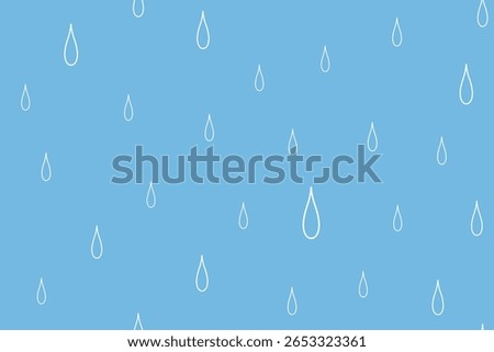 Rain drops isolated on a blue background. White outline drawing. Seamless pattern under clipping mask, convenient for editing. Background for paper, textile, cover, packaging. Weather illustration.